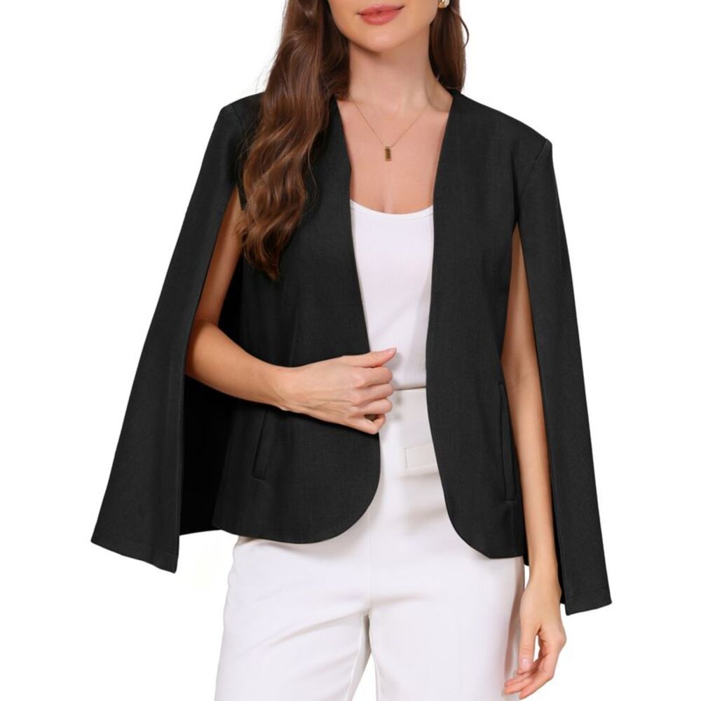 Cape Sleeve Business Work Open Front Casual Blazer Black